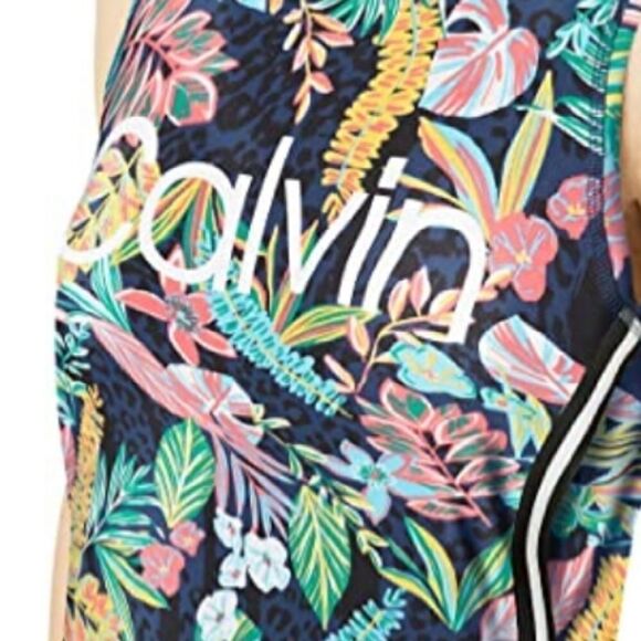 Calvin Klein Island Cheetah Logo Varsity Strip Tank Top - Picture 2 of 6